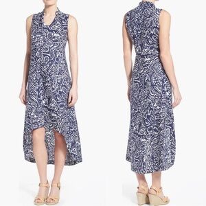 Nic + Zoe Seacoast Linen Maxi Dress High Low Size Medium Coastal